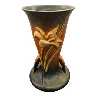 Vintage Roseville Pottery "Zephyr Lily" Vase in Brown For Sale
