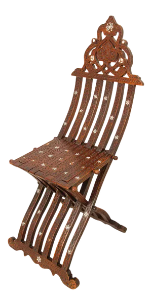 Middle Eastern 19th Century Moorish Folding Chair Shell Inlaid