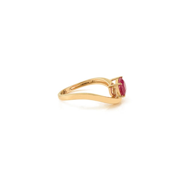 Not Yet Made - Made To Order Handmade 1.14 Ct Oval Cut Natural Ruby Wave Solitaire Ring in 14k Gold Size 6.5 For Sale - Image 5 of 13