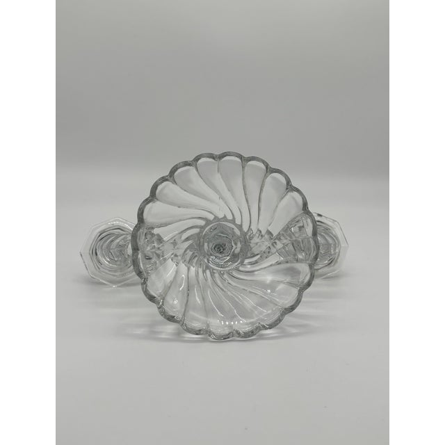 Glass Fostoria "Colony" Double Candlesticks 6½"Tall W/ Center Sphere 8½" Wide - Set of 2 For Sale - Image 7 of 7
