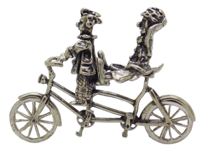 Vintage Italian Handmade Silver Clown on Tandem Bicycle Figurine, 1970s