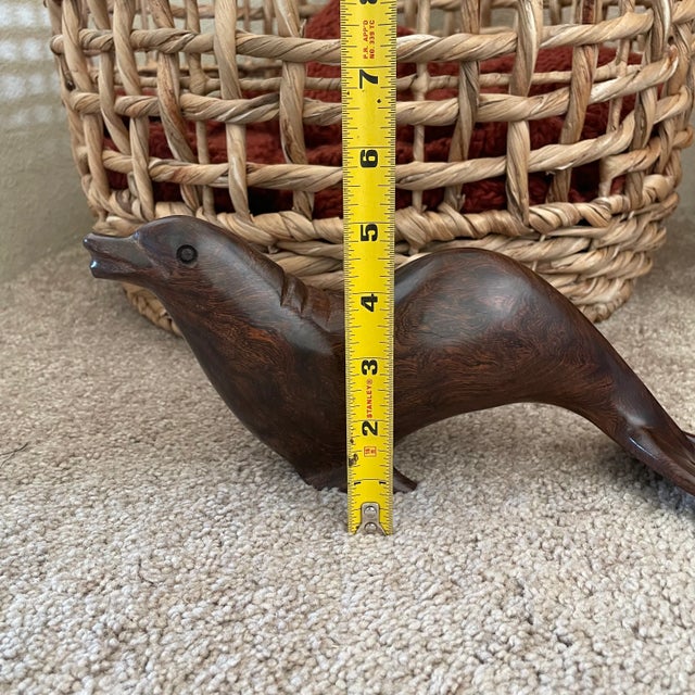 Wood Vintage Hand-Carved Iron Wood Sea Lion Mid-Century Modern Carving Animal Coastal For Sale - Image 7 of 8