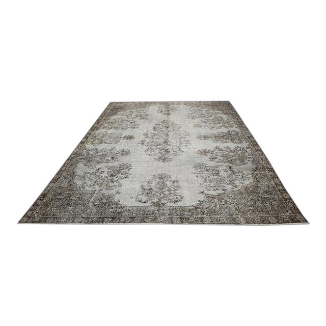 Vintage Oushak Gray Wool Rug For Sale