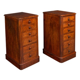 Tall Pair of Antique Nightstands, English, Chest of Drawers, Bedside, Victorian For Sale