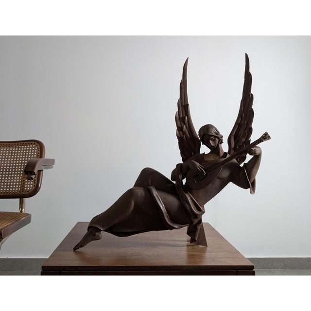 Spanish Renaissance Revival Forged Iron Angel Sculpture Playing Lute, 1920s For Sale - Image 6 of 18