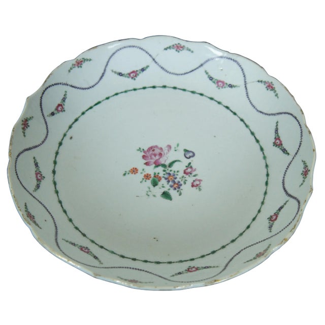 Antique 18th century Qianlong period Chinese Chinoiserie export shallow porcelain bowl or serving dish with a delicate...