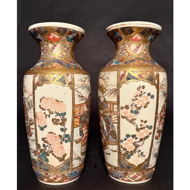 Late 20th Century Pair Of Japanese Meiji Period Satsuma Vases For Sale - Image 4 of 8