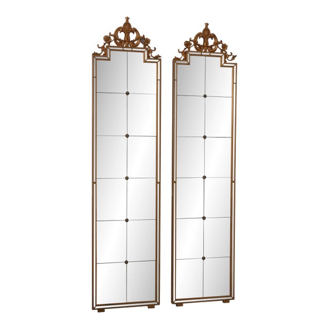 Pair French Style Gold Decorative Mirror Panels For Sale