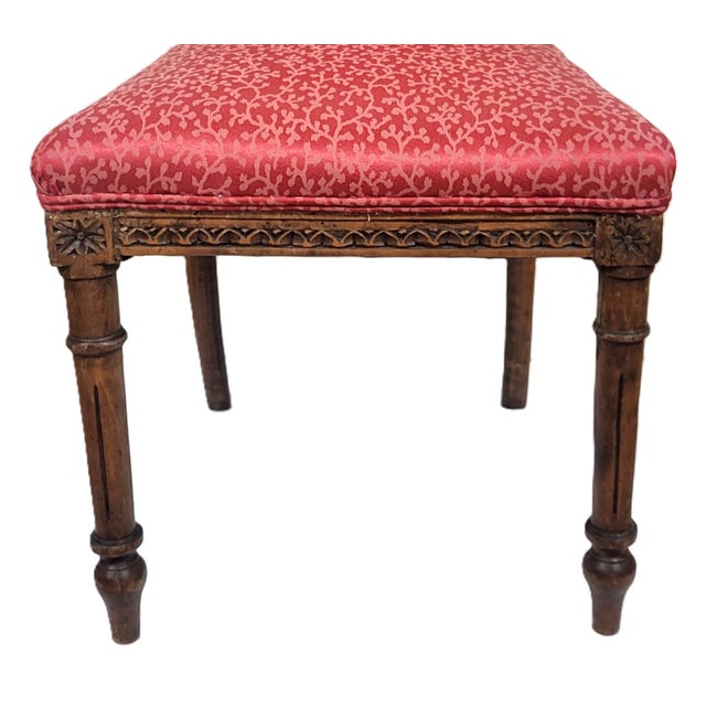 Pair Antique French Louis XVI Carved Walnut Upholstered Side Chairs For Sale - Image 13 of 14