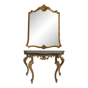 French Louis XV Gilt Gold Mirror and Scagliola Console Table