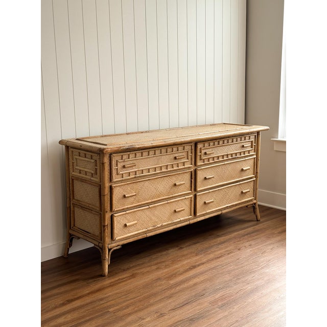 1970s Vintage Bamboo & Rattan Six-Drawer Dresser For Sale - Image 18 of 18