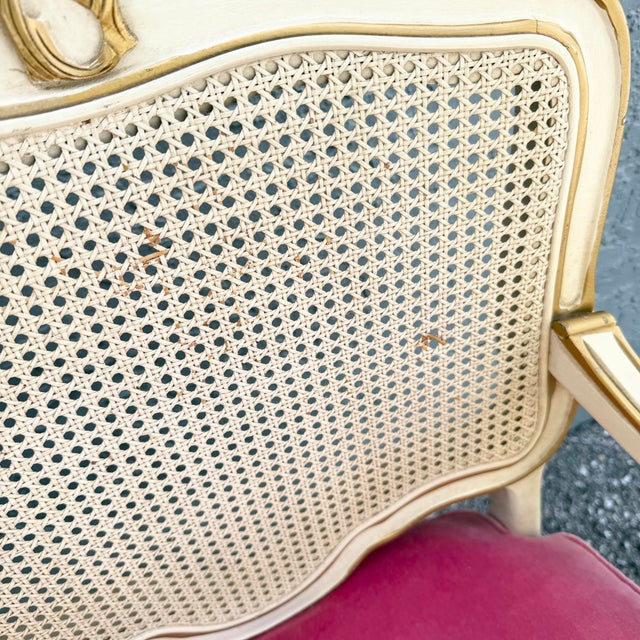 Vintage French Provincial Pink Velvet and Cain Back Chairs - A Pair For Sale - Image 9 of 11