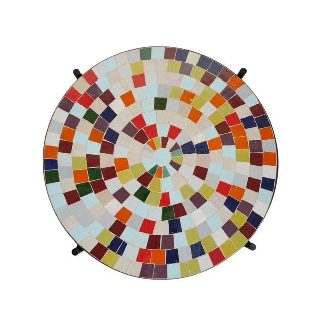 Metal Outdoor Multi Color Mosaic Side Table For Sale - Image 7 of 8
