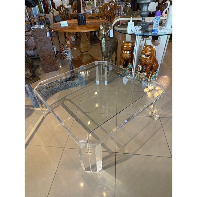 Vintage Signed Les Prismatiques Lucite & Glass Cocktail Coffee Table For Sale In West Palm - Image 6 of 12