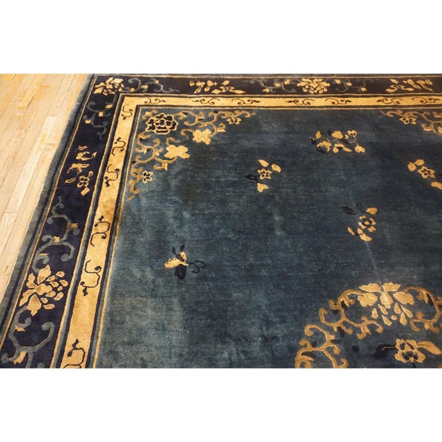 1920s Classic Chinese Symbols Navy Blue Open Field Antique Peking Room Size Rug For Sale - Image 11 of 11