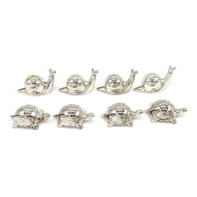 Arthur Court Set of 8 Silver-Tone Snail & Turtle Place Card Holders – Whimsical / Coastal Cottage For Sale - Image 4 of 10