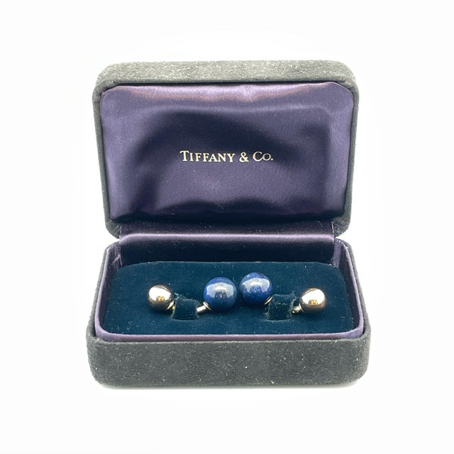 Tiffany & Co. 14k Yellow Gold Lapis Ball Cufflinks For Sale In New York - Image 6 of 6
