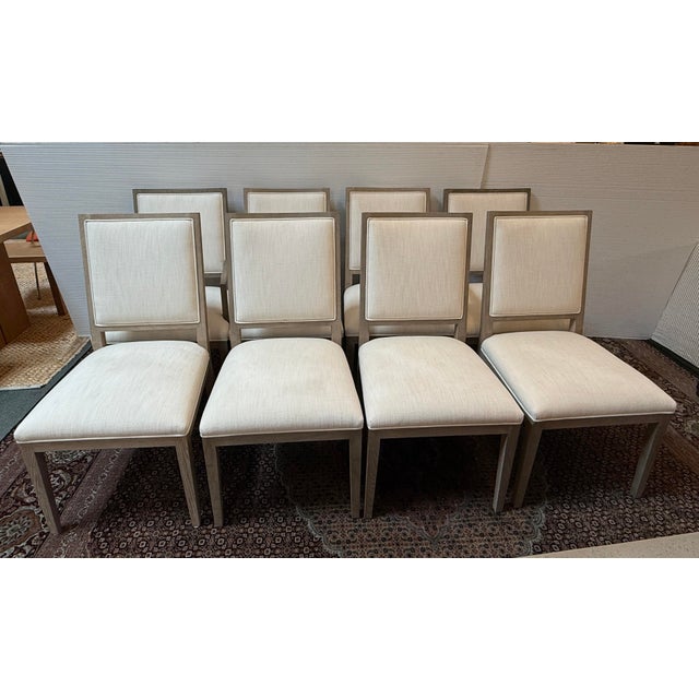 Design Plus Gallery presents a Set of Eight French Contemporary Linen Dining Chairs by Van Thiel for Restoration Hardware....