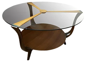 Mid-Century Italian Round Ik Wood and Glass Coffee Table, 1950s