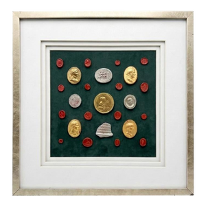 Grand Tour Neoclassical Gilded & Red Plaster Intaglio Set in Silvered Modern Frame
