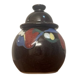 Mid-Century Hand-Painted Studio Art Pottery Lidded Jar For Sale