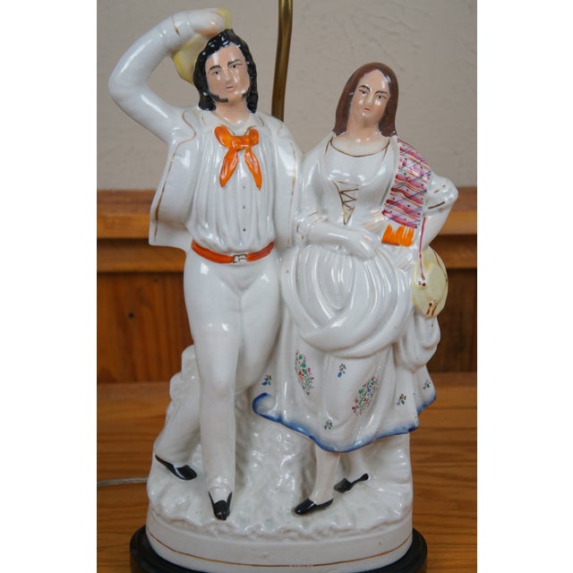Mid 19th Century Antique Staffordshire Porcelain Courting Couple Sailors Return Table Lamp For Sale - Image 5 of 12