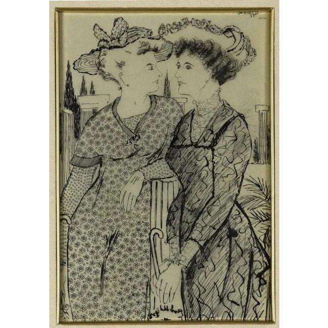 Girls is an original artwork realized by Simon Goldberg in Mid-20th Century. Original black and white china ink drawing....