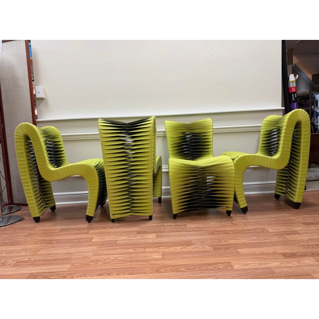 Contemporary Late 20th Century Set of 4 Contemporary Lime Green Seat Belt Dining Chairs by Phillips Collection For Sale - Image 3 of 10