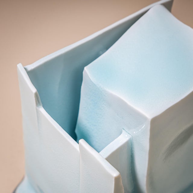 Ice-Blue Vase "Kayho" (Jap. 華俑 Luxuriant Pottery Palace) by Ceramic Artist Masamichi Yoshikawa, 21st Century For Sale - Image 12 of 13