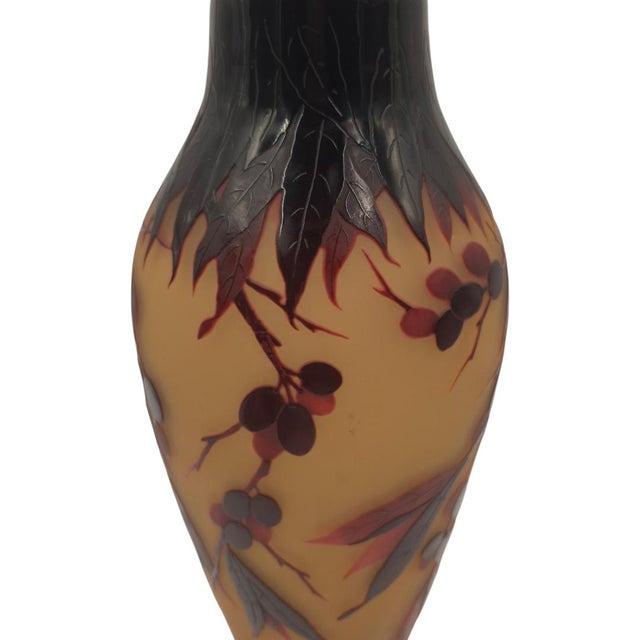 Antique d'Argental Art Nouveau Cameo Glass Botanical Berry Vase (10 Inches) For Sale - Image 9 of 12