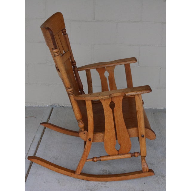 Wood Antique Arts and Crafts Tiger Oak Rocking Chair For Sale - Image 7 of 16