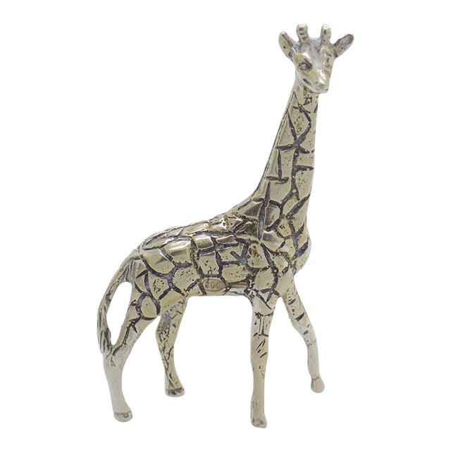 Vintage Italian Handmade Genuine Silver Giraffe Figurine Large Miniature Vicenza 800 Continental Silver Animal Sculpture Cabinet Curiosity For Sale
