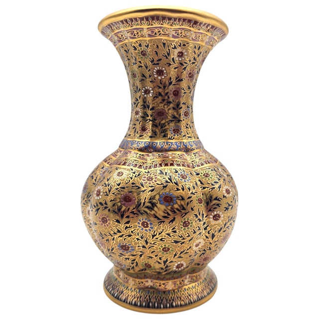 Thai Benjarong 22k Gold Enamel Floral Vase 8" For Sale In San Francisco - Image 6 of 13