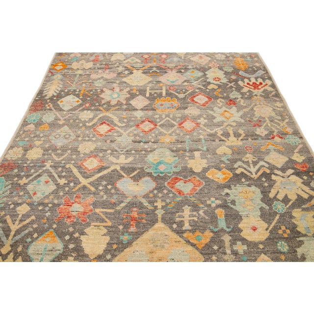 Moroccan Modern Boho Gray Moroccan Style Handmade Multicolor Pattern Wool Rug For Sale - Image 3 of 10