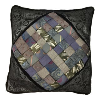 Vintage Artisan Silk Tie Accent Pillow For Sale