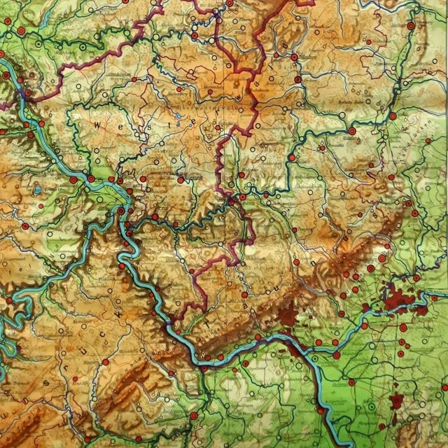 1960s Vintage German Rhineland Map Rollable Wall Chart Poster Print For Sale - Image 5 of 8