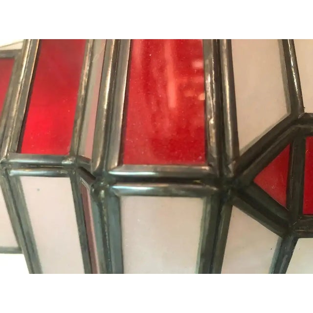 1990s Art Deco-Style White Milk & Red Glass & Bronze Chandelier, Pendant or Lantern For Sale - Image 18 of 18