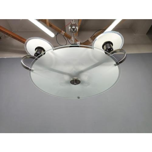 Art Deco Chrome and Glass Chandelier, Czechoslovakia, 1930s For Sale - Image 3 of 11