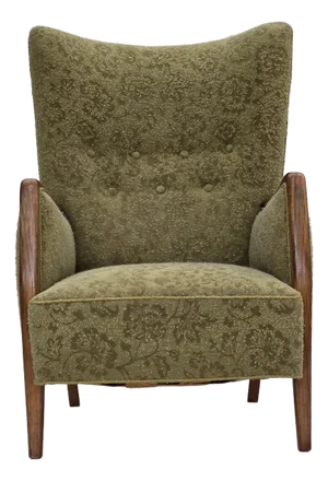 Danish Armchair in Green Velour and Ash, 1960s