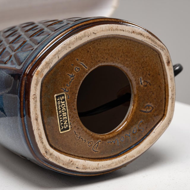 Textile Blue Glazed Stoneware Table Lamp by Einar Johansen for Søholm Stentøj, Denmark, 1960s For Sale - Image 7 of 8