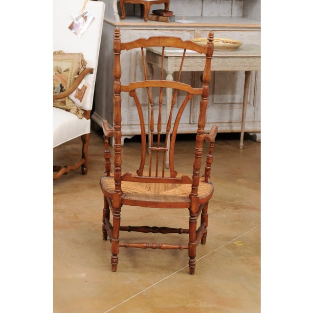 Late 19th Century French Cherry Wood Armchair with Rush Seat and Sheaf Back For Sale - Image 10 of 13
