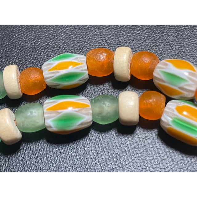 Antique Venetian Chevron Trade Bead Necklace and Bracelet Jewelry Set With Frosted Glass Spacers, 2 Pieces For Sale - Image 4 of 8