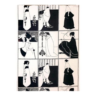 Vintage 1960's Crantex "Nouvelle" Aubrey Beardsley Print Cotton Fabric- Bty For Sale