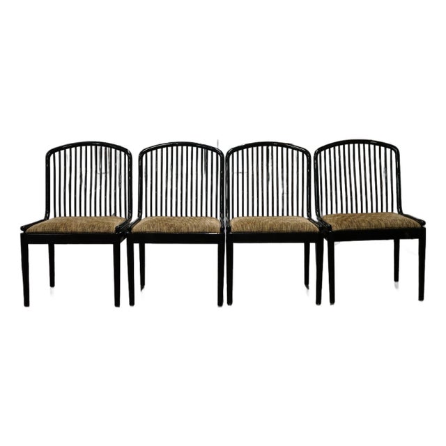 1980s Set of 4 Black Lacquer Spindle Back Dining Chairs Attributed to Davis Allen For Sale