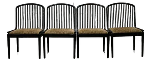 1980s Set of 4 Black Lacquer Spindle Back Dining Chairs Attributed to Davis Allen