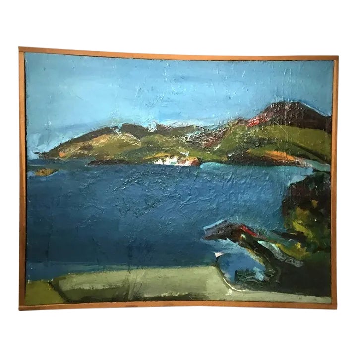 Mid Century Modern Gesso and Oil on Canvas Impasto Coastal Landscape Painting by Ann Stevenson