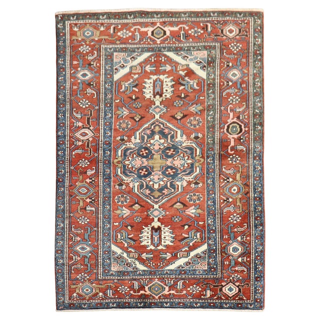 Antique Zabihi Collection Persian Heriz Scatter Rug - 3'4" x 4'6" For Sale - Image 10 of 10