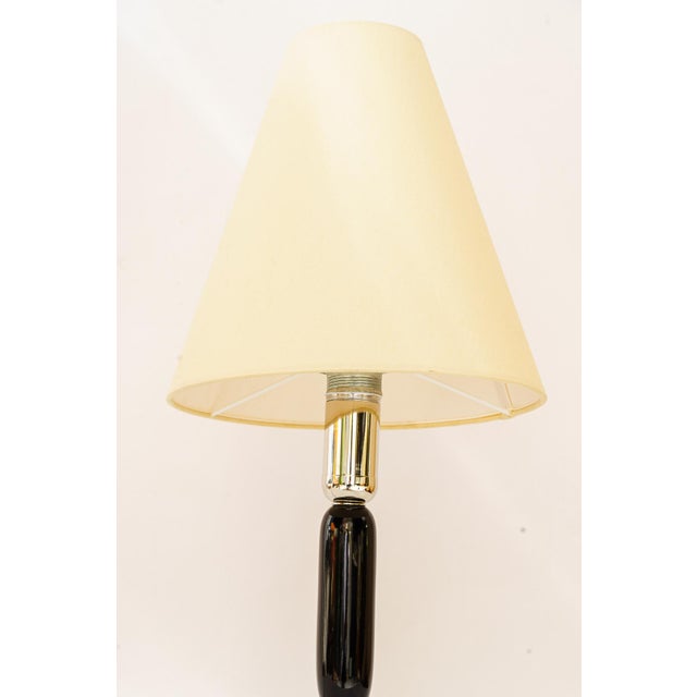 Large Art Deco Wooden Table Lamp with Fabric Shade, Vienna, 1930s For Sale - Image 3 of 12