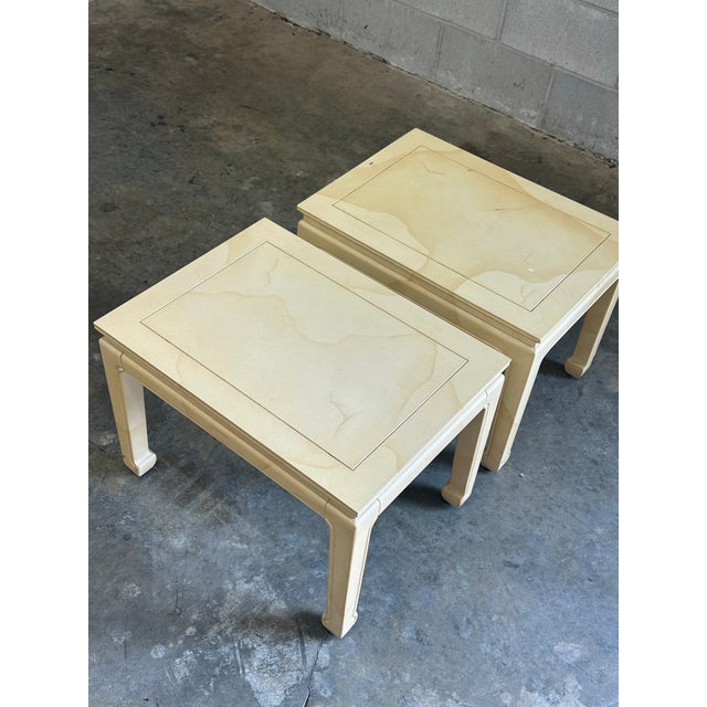 Asian 1980s Henredon Asian Style Faux Goatskin Lacquered Side Tables- A Pair For Sale - Image 3 of 11