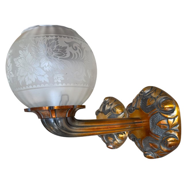 Art Deco Pair of Antique Art Deco Silver on Bronze Wall Light Sconces For Sale - Image 3 of 7